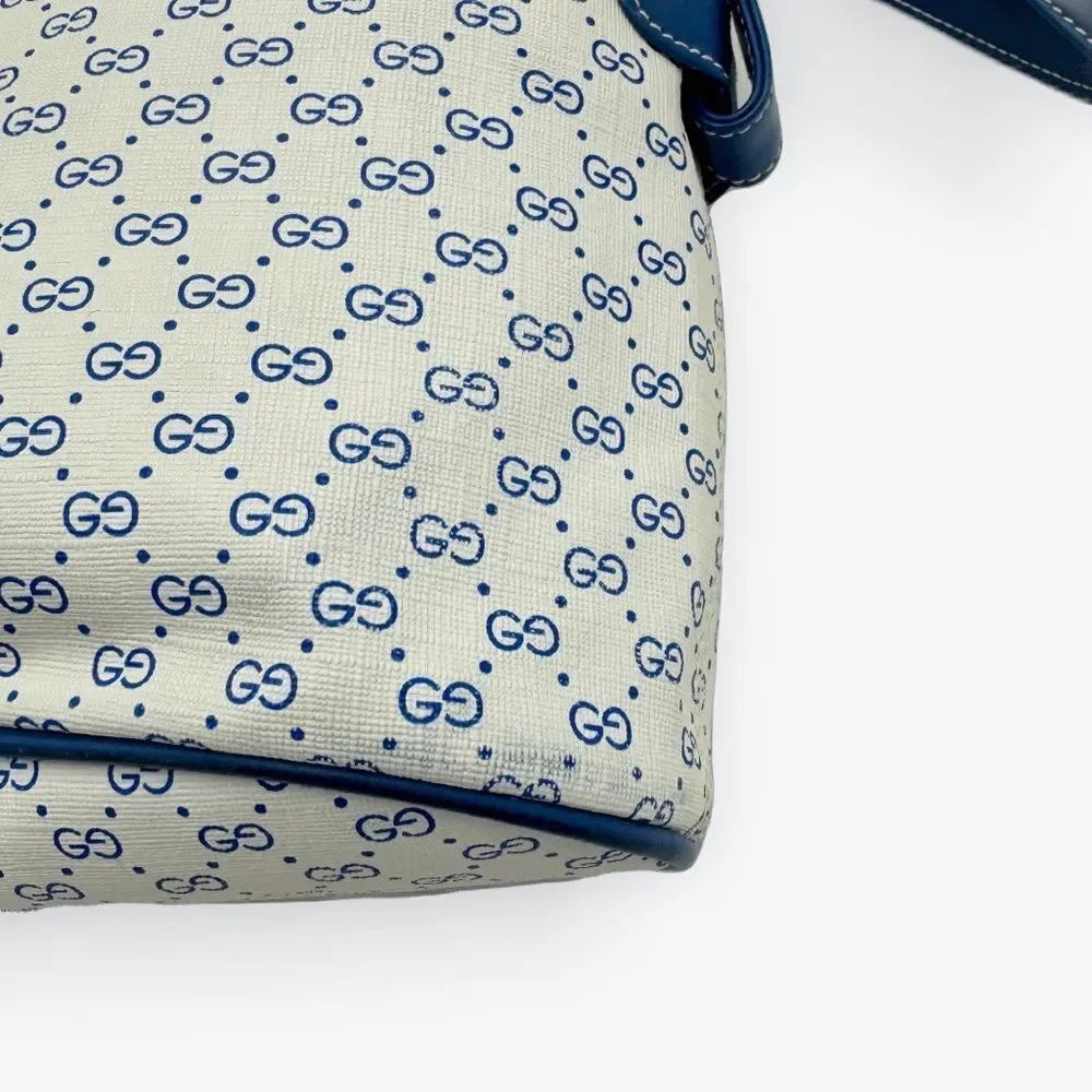 Auth Old Gucci Vintage Blue White Mini Supreme PVC Small Bucket Bag Cinch